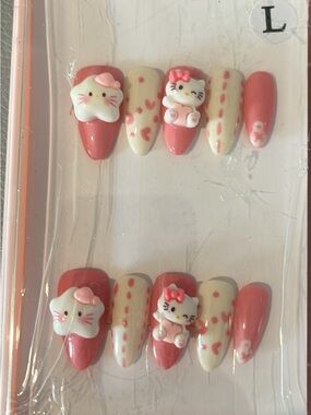 Pink Hello Kitty Inspired Press-On Nail Set - Cute 3D Accents